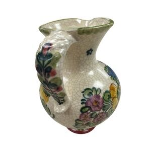 Vintage Ceramic,Austrian Pitcher Floral Painted,mid 20th century Yellow Handle